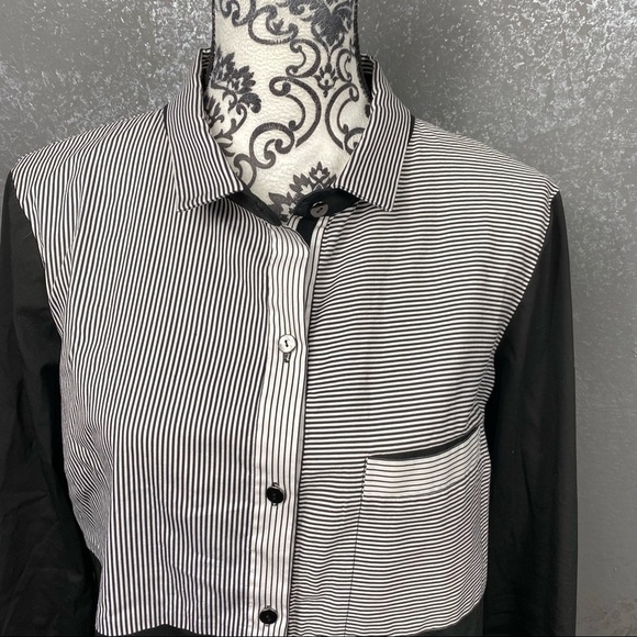Per Se by Carlisle black white color block button up collared dress shirt career - Picture 4 of 12